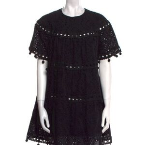 Cynthia Rowley Black Eyelet Pom-Pom Trim Dress Size M